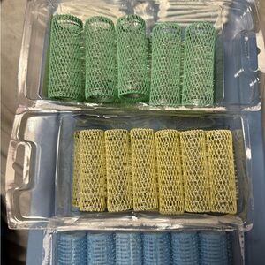 Green, Yellow, and Blue Hair Rollers Set